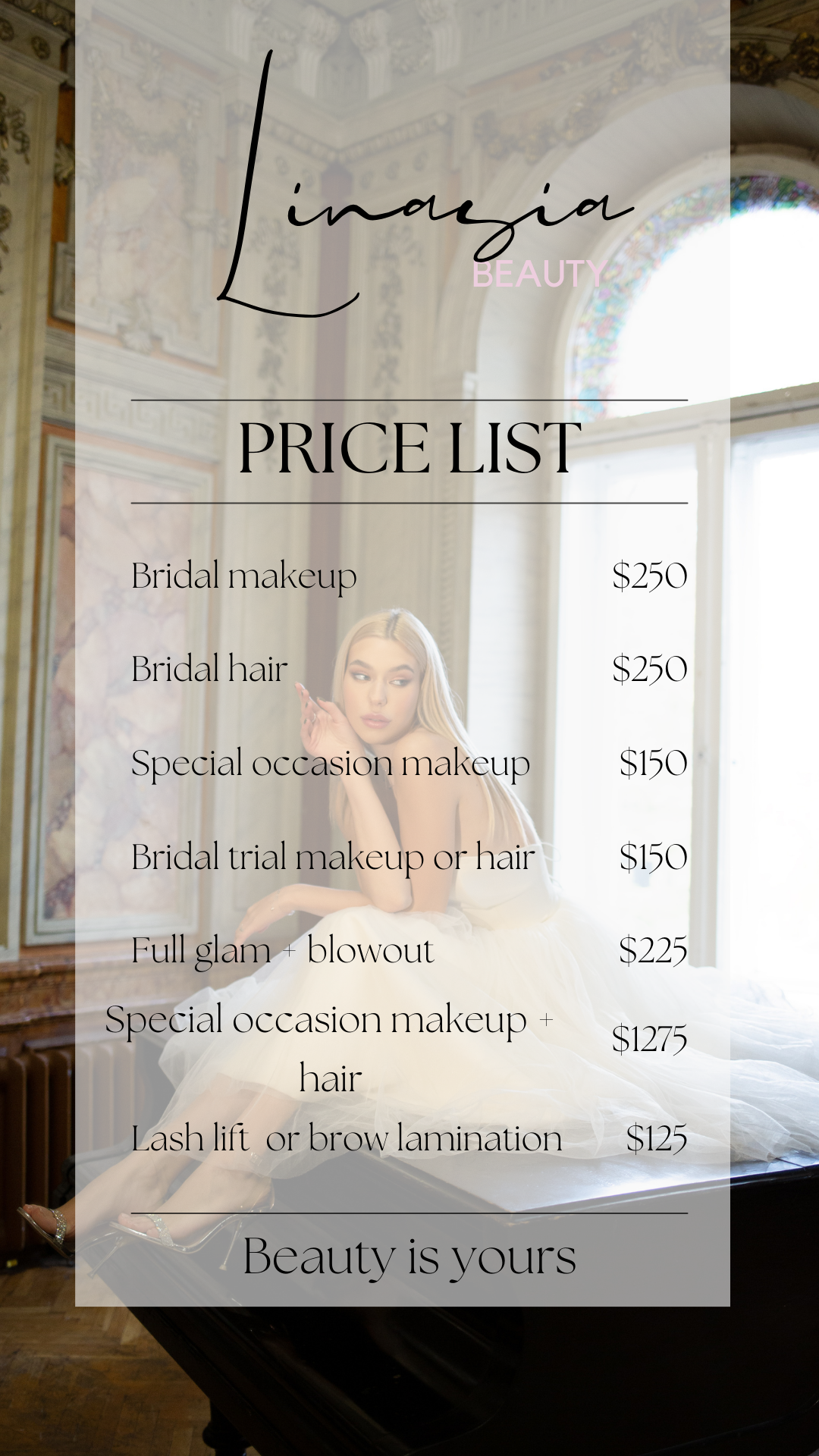 Pricelist Linasia Beauty Event Bridal Makeup and Hair New York